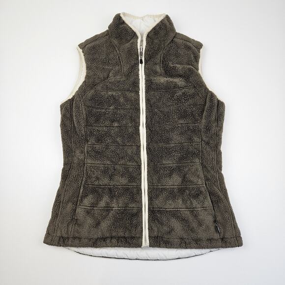 The North Face Mossbud Insulated Reversible Vest Women's‎ M Fleece Brown/White - Picture 1 of 10